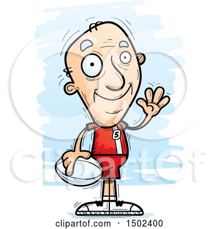 Clipart of a Waving White Senior Male Rugby Player - Royalty Free Vector Illustration by Cory Thoman