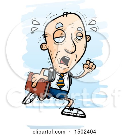 Clipart of a Tired Running White Senior Male College Student - Royalty Free Vector Illustration by Cory Thoman