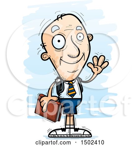 Clipart of a Waving White Senior Male College Student - Royalty Free Vector Illustration by Cory Thoman