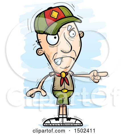 Clipart of a Mad Pointing White Senior Male Scout - Royalty Free Vector Illustration by Cory Thoman