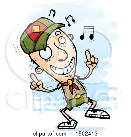 Clipart of a White Senior Male Scout Doing a Happy Dance - Royalty Free Vector Illustration by Cory Thoman