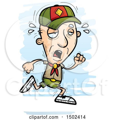 Clipart of a Tired Running White Senior Male Scout - Royalty Free Vector Illustration by Cory Thoman