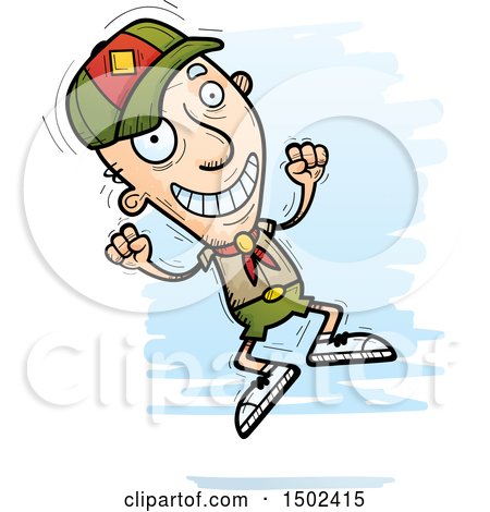 Clipart of a Jumping White Senior Male Scout - Royalty Free Vector Illustration by Cory Thoman