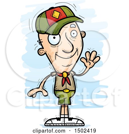 Clipart of a Waving White Senior Male Scout - Royalty Free Vector Illustration by Cory Thoman