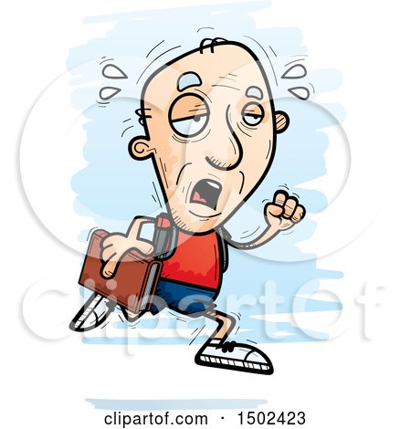 Clipart of a Tired Running White Senior Male Community College Student - Royalty Free Vector Illustration by Cory Thoman