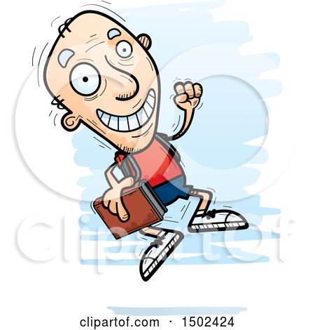 Clipart of a Jumping White Senior Male Community College Student - Royalty Free Vector Illustration by Cory Thoman