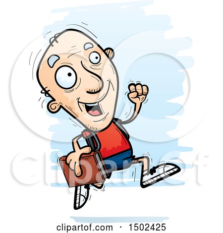 Clipart of a Running White Senior Male Community College Student - Royalty Free Vector Illustration by Cory Thoman