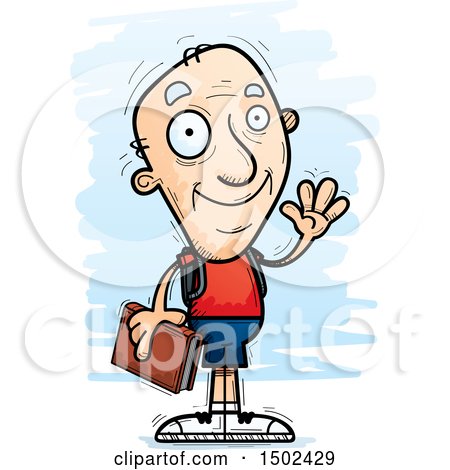 Clipart of a Waving White Senior Male Community College Student - Royalty Free Vector Illustration by Cory Thoman