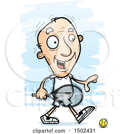 Clipart of a Walking Caucasian Senior Male Tennis Player - Royalty Free Vector Illustration by Cory Thoman