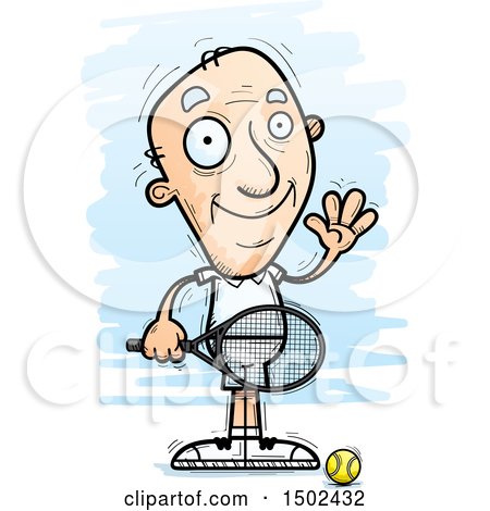 Clipart of a Waving Caucasian Senior Male Tennis Player - Royalty Free Vector Illustration by Cory Thoman