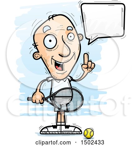 Clipart of a Talking Caucasian Senior Male Tennis Player - Royalty Free Vector Illustration by Cory Thoman