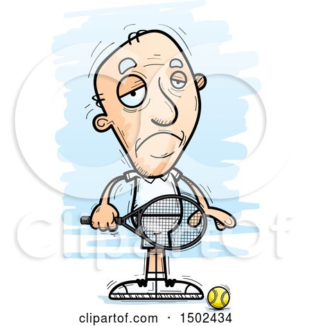 Clipart of a Sad Caucasian Senior Male Tennis Player - Royalty Free Vector Illustration by Cory Thoman