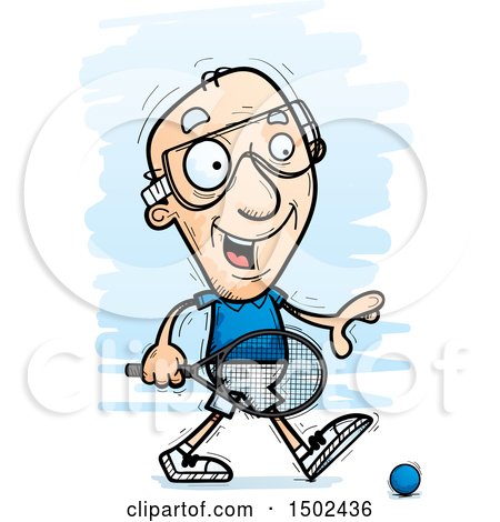 Clipart of a Walking Caucasian Senior Man Racquetball Player - Royalty Free Vector Illustration by Cory Thoman