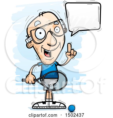 Clipart of a Talking Caucasian Senior Man Racquetball Player - Royalty Free Vector Illustration by Cory Thoman