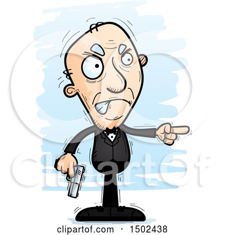 Clipart of a Mad Pointing Caucasian Senior Male Spy - Royalty Free Vector Illustration by Cory Thoman