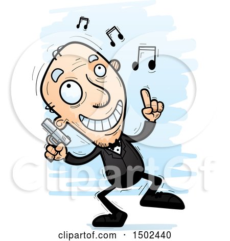 Clipart of a Happy Dancing Caucasian Senior Male Spy - Royalty Free Vector Illustration by Cory Thoman