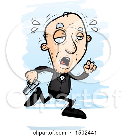 Clipart of a Tired Running Caucasian Senior Male Spy - Royalty Free Vector Illustration by Cory Thoman