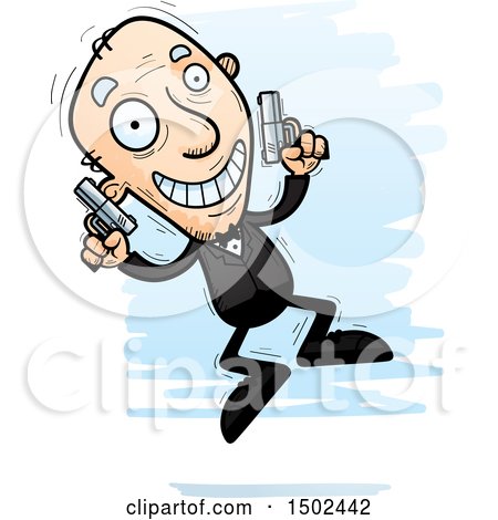 Clipart of a Jumping Caucasian Senior Male Spy - Royalty Free Vector Illustration by Cory Thoman