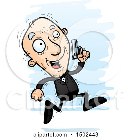 Clipart of a Running Caucasian Senior Male Spy - Royalty Free Vector Illustration by Cory Thoman