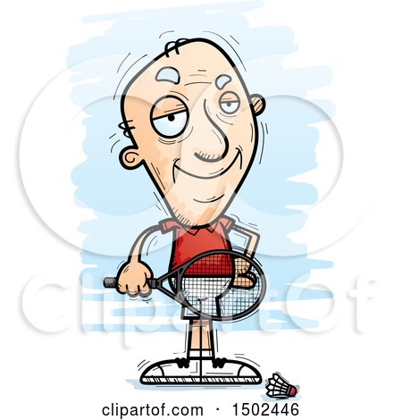 Clipart of a Confident Caucasian Senior Man Badminton Player - Royalty Free Vector Illustration by Cory Thoman