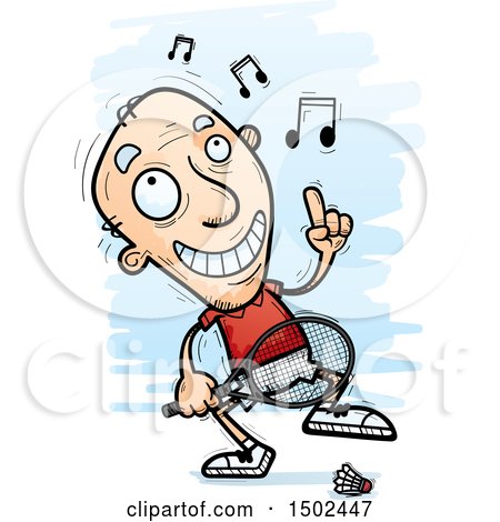 Clipart of a Happy Dancing Caucasian Senior Man Badminton Player - Royalty Free Vector Illustration by Cory Thoman