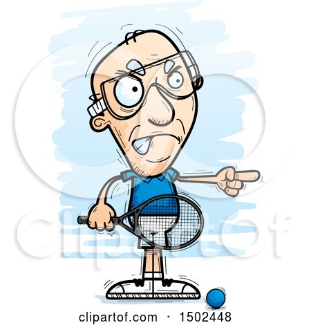 Clipart of a Mad Pointing Caucasian Senior Man Racquetball Player - Royalty Free Vector Illustration by Cory Thoman