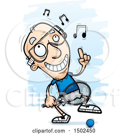 Clipart of a Happy Dancing Caucasian Senior Man Racquetball Player - Royalty Free Vector Illustration by Cory Thoman