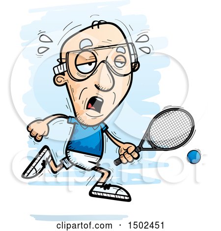 Clipart of a Tired Caucasian Senior Man Racquetball Player - Royalty Free Vector Illustration by Cory Thoman