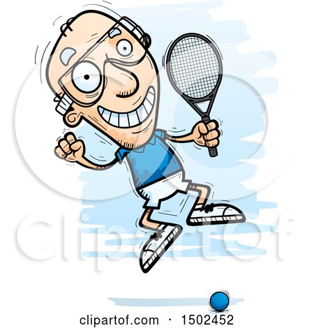 Clipart of a Jumping Caucasian Senior Man Racquetball Player - Royalty Free Vector Illustration by Cory Thoman