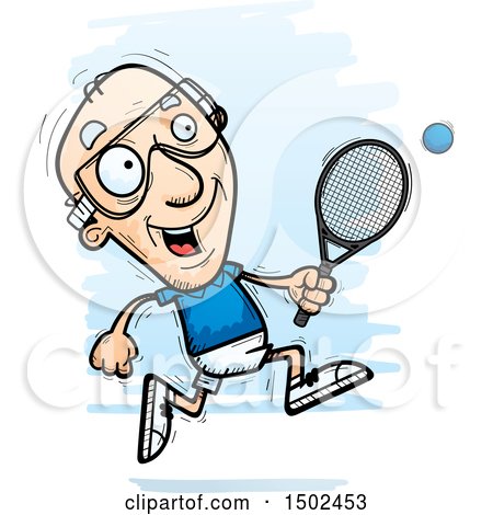 Clipart of a Running Caucasian Senior Man Racquetball Player - Royalty Free Vector Illustration by Cory Thoman