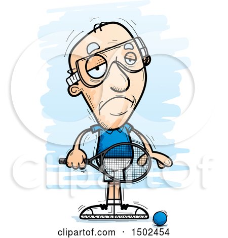 Clipart of a Sad Caucasian Senior Man Racquetball Player - Royalty Free Vector Illustration by Cory Thoman