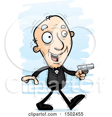 Clipart of a Walking Caucasian Senior Male Spy - Royalty Free Vector Illustration by Cory Thoman