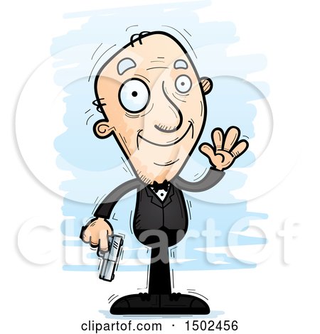 Clipart of a Waving Caucasian Senior Male Spy - Royalty Free Vector Illustration by Cory Thoman