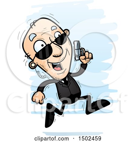 Clipart of a Running Caucasian Senior Man Secret Service Agent - Royalty Free Vector Illustration by Cory Thoman
