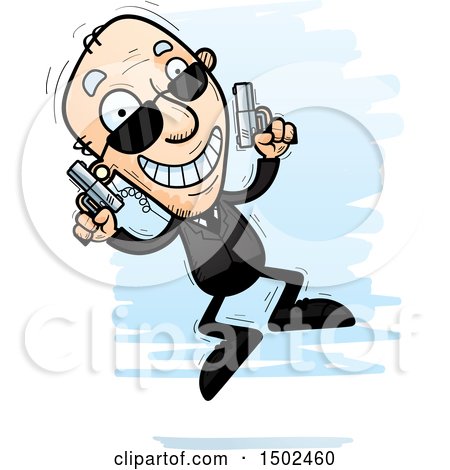 Clipart of a Jumping Caucasian Senior Man Secret Service Agent - Royalty Free Vector Illustration by Cory Thoman