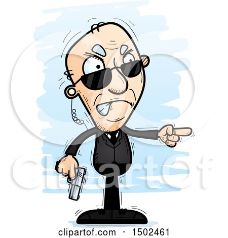 Clipart of a Mad Pointing Caucasian Senior Man Secret Service Agent - Royalty Free Vector Illustration by Cory Thoman