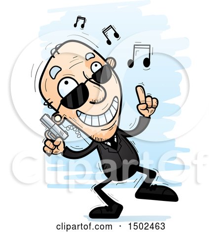 Clipart of a Happy Dancing Caucasian Senior Man Secret Service Agent - Royalty Free Vector Illustration by Cory Thoman