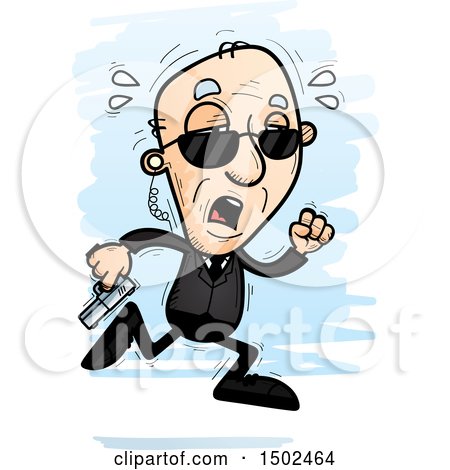 Clipart of a Tired Running Caucasian Senior Man Secret Service Agent - Royalty Free Vector Illustration by Cory Thoman