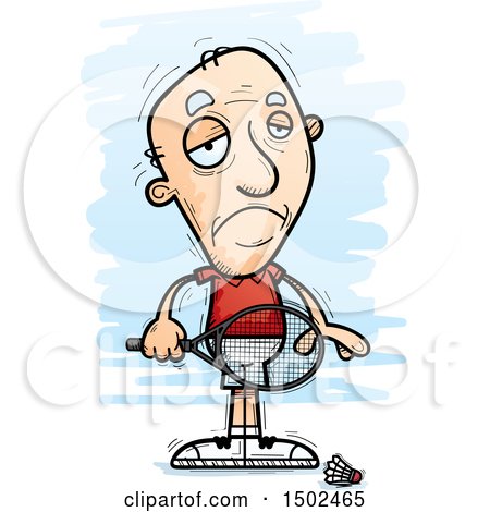 Clipart of a Sad Caucasian Senior Man Badminton Player - Royalty Free Vector Illustration by Cory Thoman