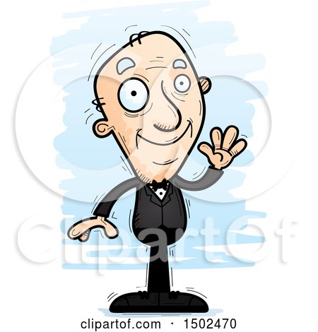 Clipart of a Waving Caucasian Senior Man in a Tuxedo - Royalty Free Vector Illustration by Cory Thoman