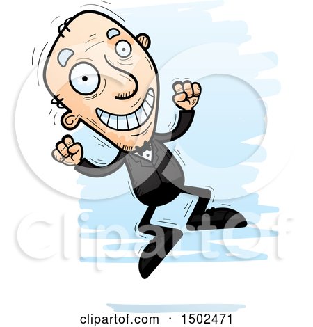 Clipart of a Jumping Caucasian Senior Man in a Tuxedo - Royalty Free Vector Illustration by Cory Thoman