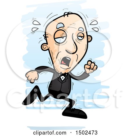 Clipart of a Tired Running Caucasian Senior Man in a Tuxedo - Royalty Free Vector Illustration by Cory Thoman