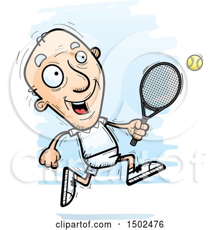 Clipart of a Running Caucasian Senior Male Tennis Player - Royalty Free Vector Illustration by Cory Thoman