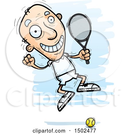 Clipart of a Jumping Caucasian Senior Male Tennis Player - Royalty Free Vector Illustration by Cory Thoman