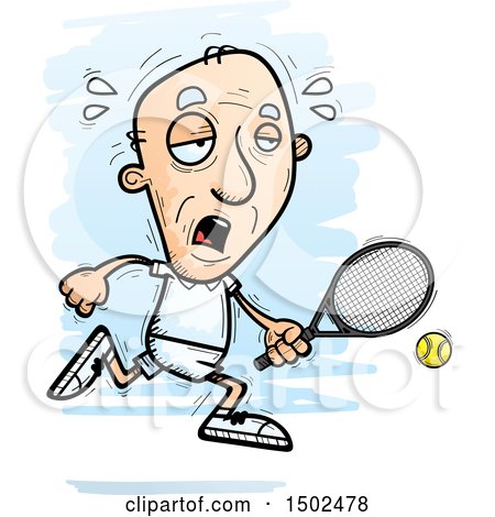 Clipart of a Running Tired Caucasian Senior Male Tennis Player - Royalty Free Vector Illustration by Cory Thoman