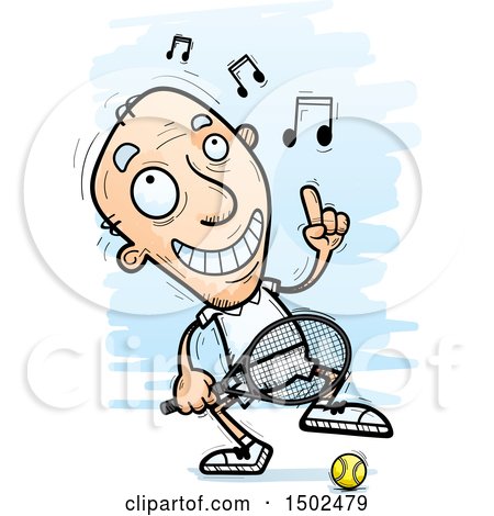 Clipart of a Happy Dancing Caucasian Senior Male Tennis Player - Royalty Free Vector Illustration by Cory Thoman