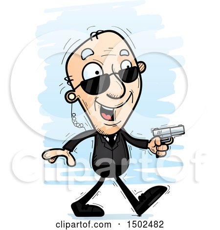 Clipart of a Walking Caucasian Senior Man Secret Service Agent - Royalty Free Vector Illustration by Cory Thoman