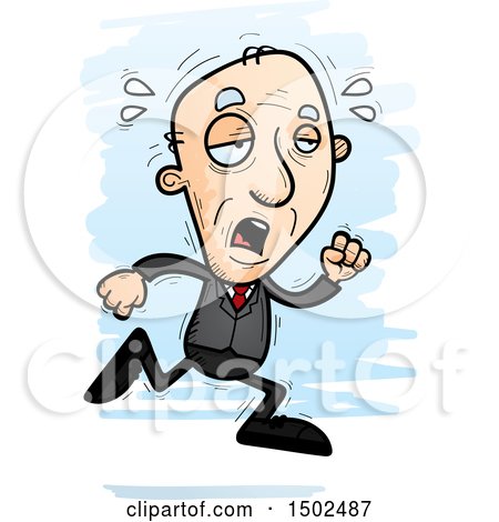 Clipart of a Tired Running Caucasian Senior Business Man - Royalty Free Vector Illustration by Cory Thoman