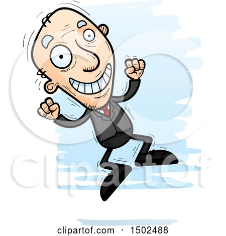 Clipart of a Jumping Energetic Caucasian Senior Business Man - Royalty Free Vector Illustration by Cory Thoman