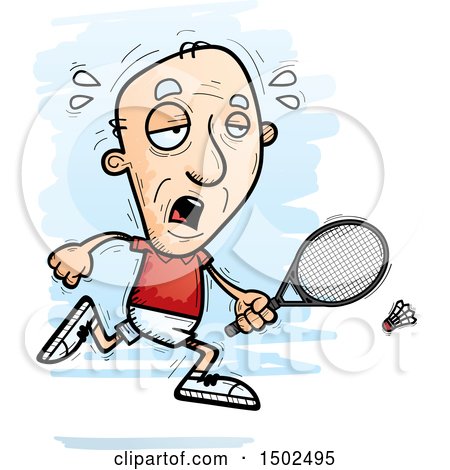 Clipart of a Tired Caucasian Senior Man Badminton Player - Royalty Free Vector Illustration by Cory Thoman